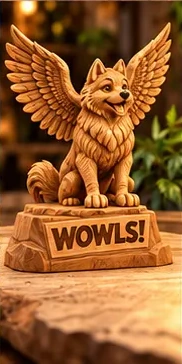 Winged Wolf Wood-Look Sculpture — WOWLS! SuperIntelligence merchandise